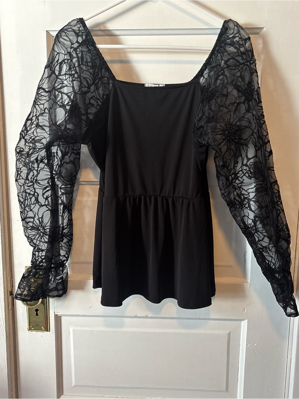 Maurices Black Lace and velvet  Puff-Sleeve Peplum Top